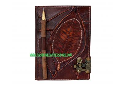 Handmade Antique Leaf With Wooden Pencil Closer Leather Journal Blank Book Sketch Book For Gifts